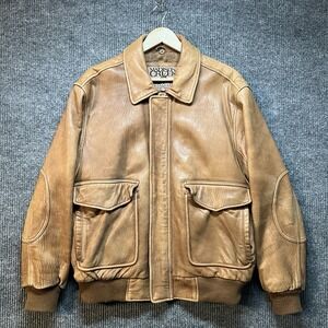 Vintage Madison Creek Leather Bomber Jacket Size Men's Large Quilted Lined Tan